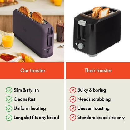 bella 2 Slice Slim Toaster, Fits-anywhere™ Kitchenware, 6 Setting Shade Control with Reheat & Cancel Buttons, Fits sourdough, 10” Long Slot, Anti Jam & Auto Shutoff, 900 Watt, Oatmilk