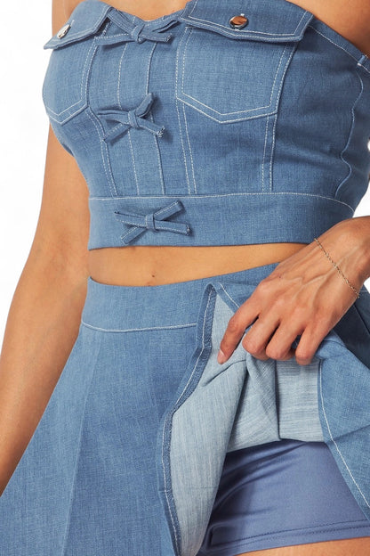Giorgia Denim Top and Mini Skater Skort Set