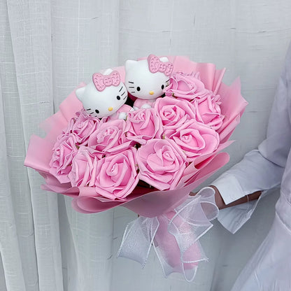 Hello Kitty Cartoon Plush Bouquet Anime Rose Flowers Doll Home Wedding Decoration Christmas Valentine'S Day Gift