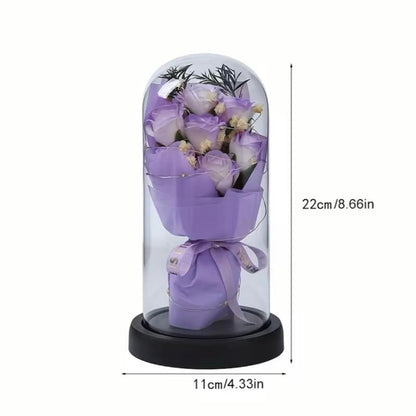 Eternal Rose Soap Flower Bouquet with LED Glass Dome – Romantic Gift Decor