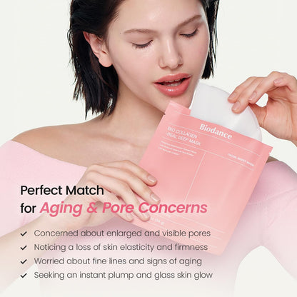 BIODANCE Bio-Collagen Real Deep Mask, Hydrating Overnight Hydrogel Face Mask, Pore Minimizing, Elasticity, Plumping, Travel Essentials & Self Care Gifts for Women, Korean Skin Care | 1.19oz(34g) x 4ea