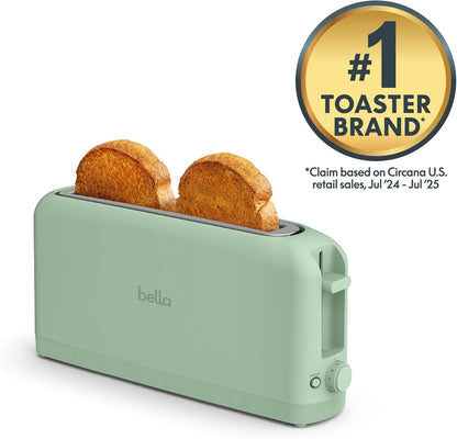 bella 2 Slice Slim Toaster, Fits-anywhere™ Kitchenware, 6 Setting Shade Control with Reheat & Cancel Buttons, Fits sourdough, 10” Long Slot, Anti Jam & Auto Shutoff, 900 Watt, Oatmilk