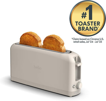bella 2 Slice Slim Toaster, Fits-anywhere™ Kitchenware, 6 Setting Shade Control with Reheat & Cancel Buttons, Fits sourdough, 10” Long Slot, Anti Jam & Auto Shutoff, 900 Watt, Oatmilk