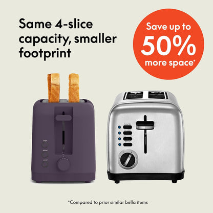 bella 2 Slice Slim Toaster, Fits-anywhere™ Kitchenware, 6 Setting Shade Control with Reheat & Cancel Buttons, Fits sourdough, 10” Long Slot, Anti Jam & Auto Shutoff, 900 Watt, Oatmilk