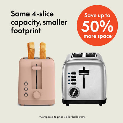 bella 2 Slice Slim Toaster, Fits-anywhere™ Kitchenware, 6 Setting Shade Control with Reheat & Cancel Buttons, Fits sourdough, 10” Long Slot, Anti Jam & Auto Shutoff, 900 Watt, Oatmilk