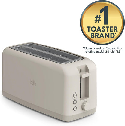 bella 2 Slice Slim Toaster, Fits-anywhere™ Kitchenware, 6 Setting Shade Control with Reheat & Cancel Buttons, Fits sourdough, 10” Long Slot, Anti Jam & Auto Shutoff, 900 Watt, Oatmilk