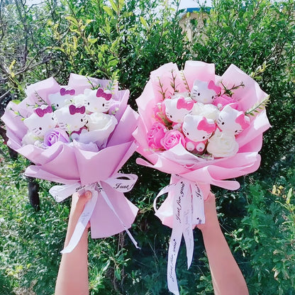 Hello Kitty Cartoon Plush Bouquet Anime Rose Flowers Doll Home Wedding Decoration Christmas Valentine'S Day Gift