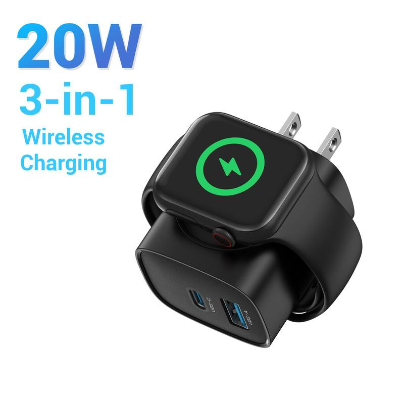TOPADRE Apple Watch Charger with 20W Fast Charging Block Type-C, 3 in 1 PD USB C Wall Charger Block for Iwatch Series Ultra/9/8/7/6, Compatible with Iphone 16/16 Pro/16 Pro Max/Iphone 15 Series