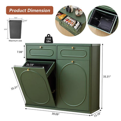 Giratree Tilt Out Trash Can Cabinet, Wood Kitchen Garbage Bin with Drawer, Fluted 10 Gallon Laundry Hamper Cabinet, Farmhouse Hidden Trash Can for Kitchen, Living Room