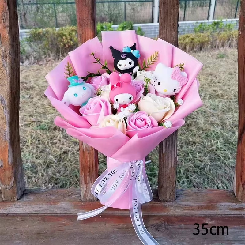Hello Kitty Cartoon Plush Bouquet Anime Rose Flowers Doll Home Wedding Decoration Christmas Valentine'S Day Gift