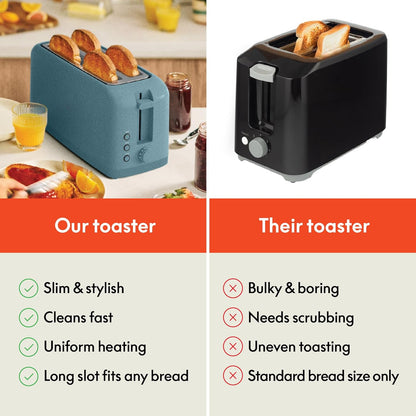 bella 2 Slice Slim Toaster, Fits-anywhere™ Kitchenware, 6 Setting Shade Control with Reheat & Cancel Buttons, Fits sourdough, 10” Long Slot, Anti Jam & Auto Shutoff, 900 Watt, Oatmilk