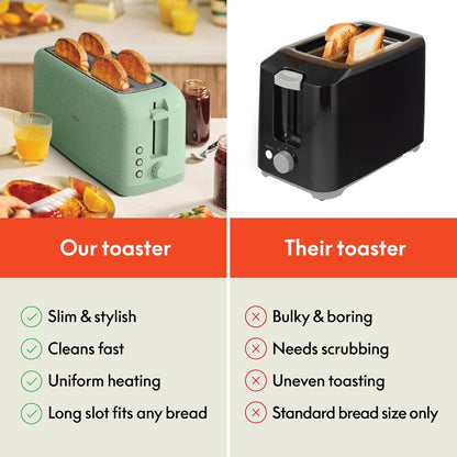 bella 2 Slice Slim Toaster, Fits-anywhere™ Kitchenware, 6 Setting Shade Control with Reheat & Cancel Buttons, Fits sourdough, 10” Long Slot, Anti Jam & Auto Shutoff, 900 Watt, Oatmilk