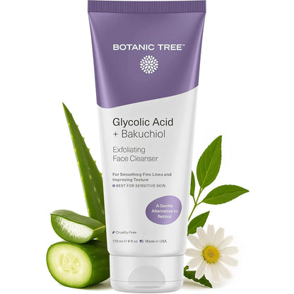 Botanic Tree Glycolic Acid Face Wash - Facial Cleanser and Scrub - 10% Glycolic Acid, AHA - Salicylic Cleanser - 6 Fl. Oz