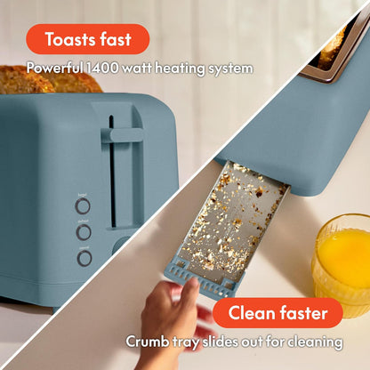 bella 2 Slice Slim Toaster, Fits-anywhere™ Kitchenware, 6 Setting Shade Control with Reheat & Cancel Buttons, Fits sourdough, 10” Long Slot, Anti Jam & Auto Shutoff, 900 Watt, Oatmilk