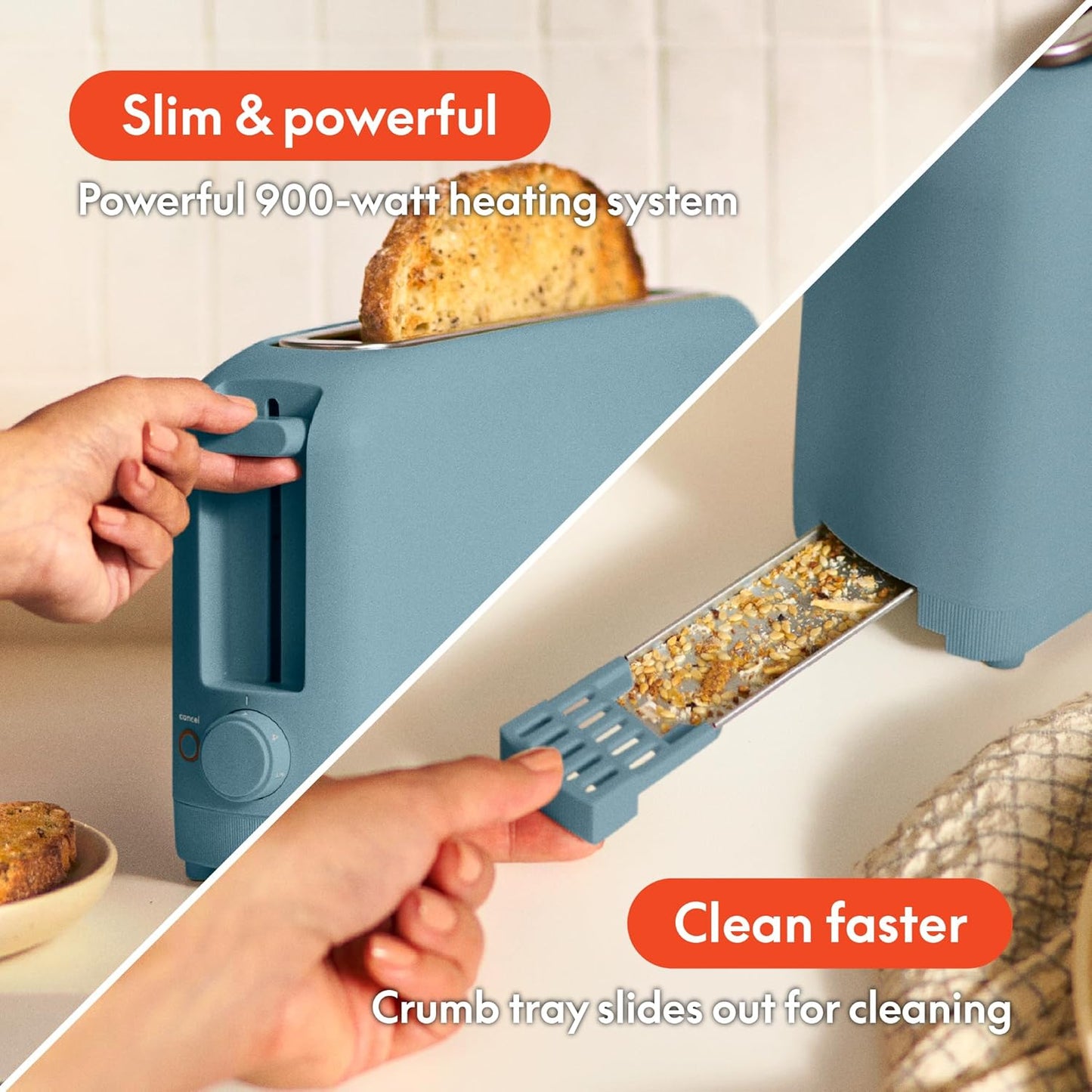 bella 2 Slice Slim Toaster, Fits-anywhere™ Kitchenware, 6 Setting Shade Control with Reheat & Cancel Buttons, Fits sourdough, 10” Long Slot, Anti Jam & Auto Shutoff, 900 Watt, Oatmilk