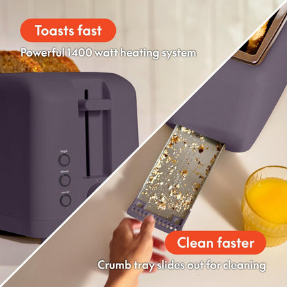bella 2 Slice Slim Toaster, Fits-anywhere™ Kitchenware, 6 Setting Shade Control with Reheat & Cancel Buttons, Fits sourdough, 10” Long Slot, Anti Jam & Auto Shutoff, 900 Watt, Oatmilk