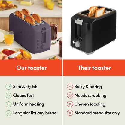 bella 2 Slice Slim Toaster, Fits-anywhere™ Kitchenware, 6 Setting Shade Control with Reheat & Cancel Buttons, Fits sourdough, 10” Long Slot, Anti Jam & Auto Shutoff, 900 Watt, Oatmilk
