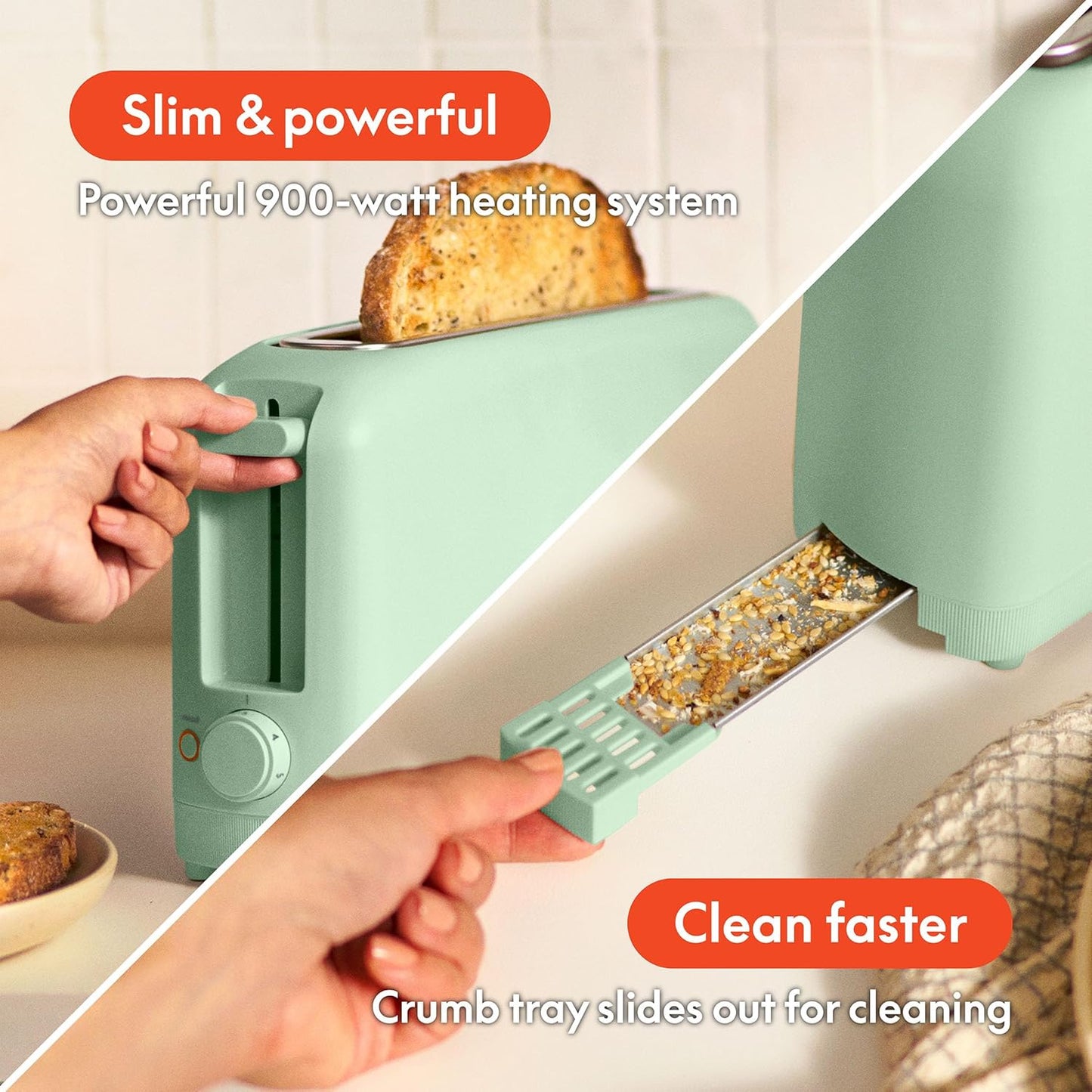 bella 2 Slice Slim Toaster, Fits-anywhere™ Kitchenware, 6 Setting Shade Control with Reheat & Cancel Buttons, Fits sourdough, 10” Long Slot, Anti Jam & Auto Shutoff, 900 Watt, Oatmilk