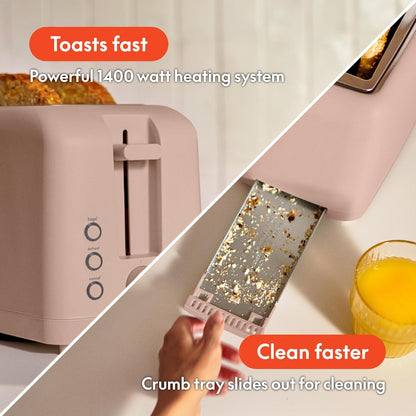 bella 2 Slice Slim Toaster, Fits-anywhere™ Kitchenware, 6 Setting Shade Control with Reheat & Cancel Buttons, Fits sourdough, 10” Long Slot, Anti Jam & Auto Shutoff, 900 Watt, Oatmilk