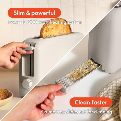bella 2 Slice Slim Toaster, Fits-anywhere™ Kitchenware, 6 Setting Shade Control with Reheat & Cancel Buttons, Fits sourdough, 10” Long Slot, Anti Jam & Auto Shutoff, 900 Watt, Oatmilk