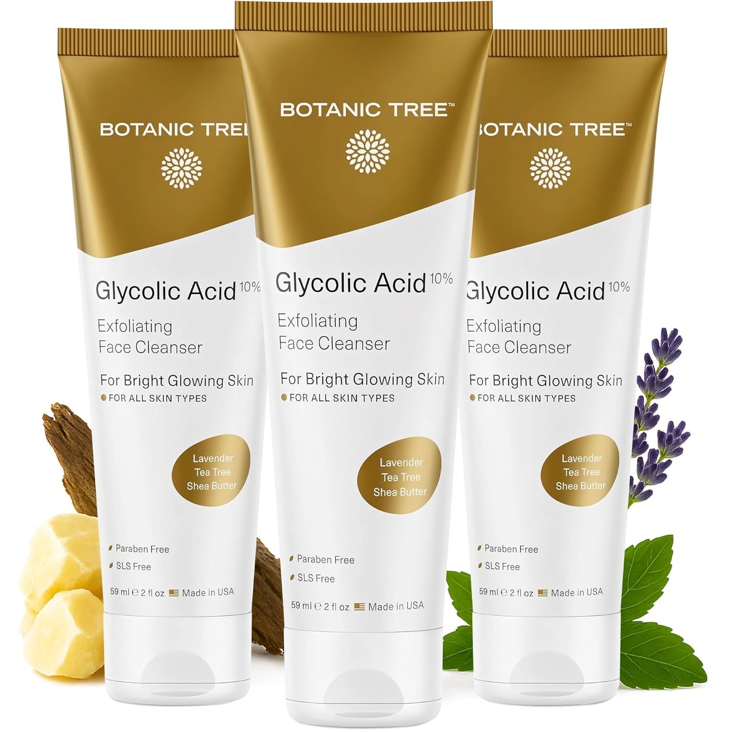 Botanic Tree Glycolic Acid Face Wash - Facial Cleanser and Scrub - 10% Glycolic Acid, AHA - Salicylic Cleanser - 6 Fl. Oz