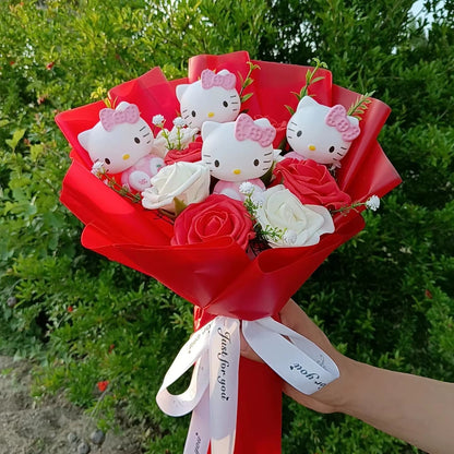 Hello Kitty Cartoon Plush Bouquet Anime Rose Flowers Doll Home Wedding Decoration Christmas Valentine'S Day Gift