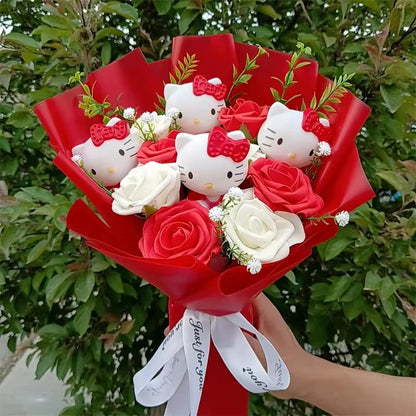 Hello Kitty Cartoon Plush Bouquet Anime Rose Flowers Doll Home Wedding Decoration Christmas Valentine'S Day Gift