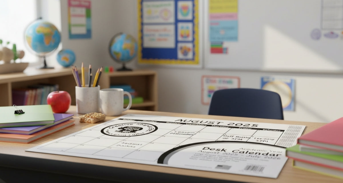 SHAPES ETC. Academic Year Desk Calendar- Black & White with Previews Desk Calendar