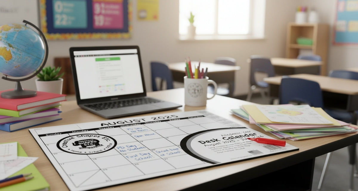 SHAPES ETC. Academic Year Desk Calendar- Black & White with Previews Desk Calendar