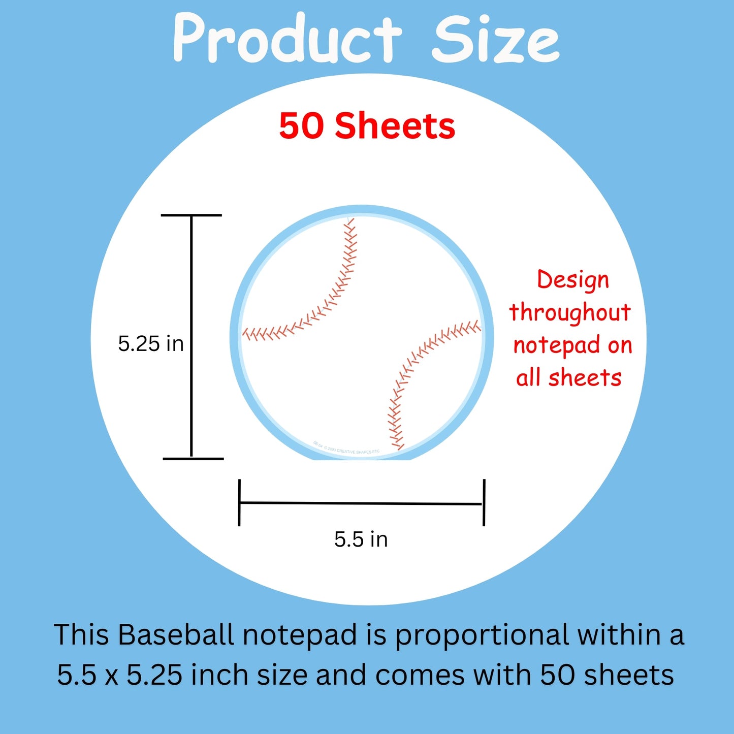 SHAPES ETC.  Large Notepad - Baseball