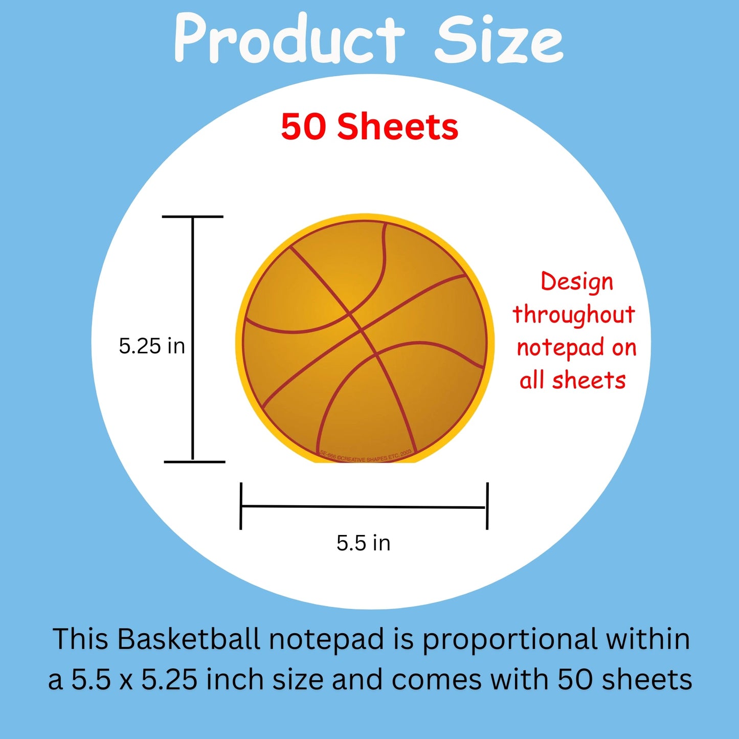 SHAPES ETC. Large Notepad - Basketball