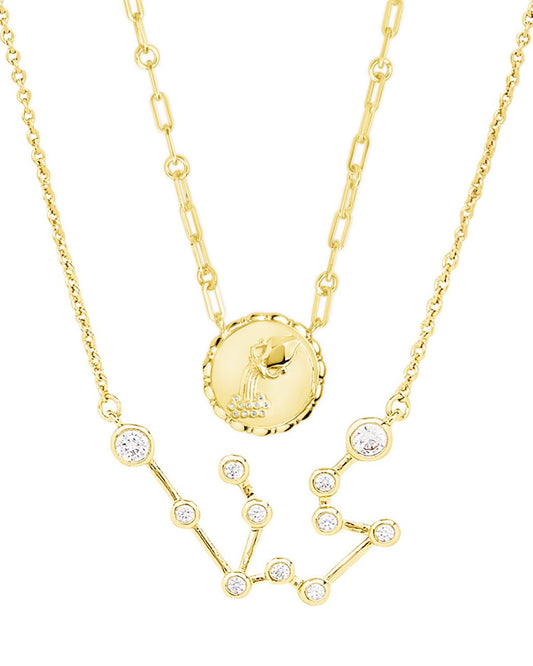 Sterling Forever constellation and bold link zodiac necklace set in gold, featuring star and zodiac pendant designs.