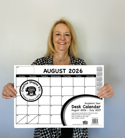 SHAPES ETC. Academic Year Desk Calendar- Black & White with Previews Desk Calendar