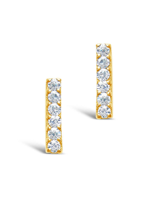 Sterling Forever 14K gold plated sterling silver pave CZ bar stud earrings showcasing sparkling cubic zirconia details.