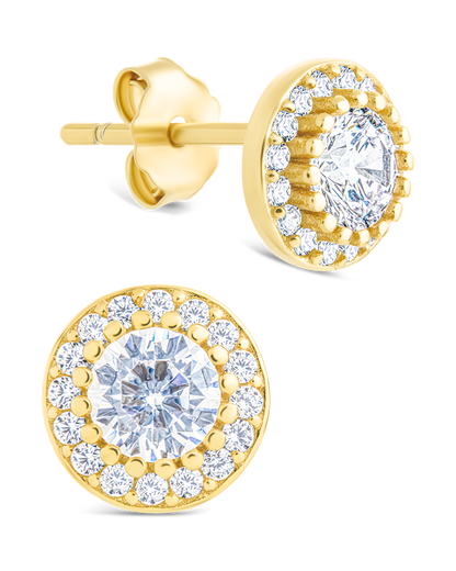 Sterling Silver Round Cut Brilliant Halo Studs