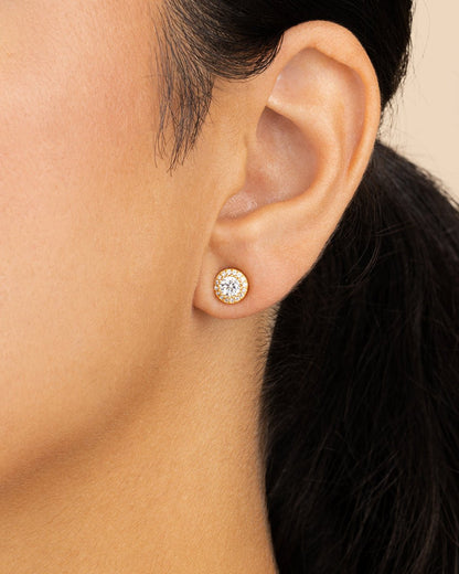 Sterling Silver Round Cut Brilliant Halo Studs