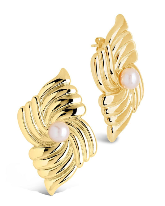 Sterling Forever Fantaise Pearl Statement Stud Earrings in gold with large pearl accents on a white background