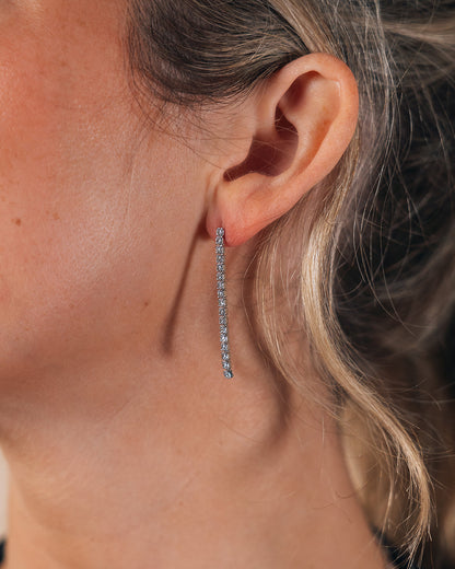 Sterling Silver CZ Linear Drop Earrings