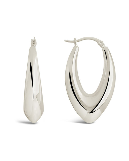 Silver 1.5-inch V drop hoop earrings by Sterling Forever, featuring sleek, modern hoop design with a V-shaped drop style.