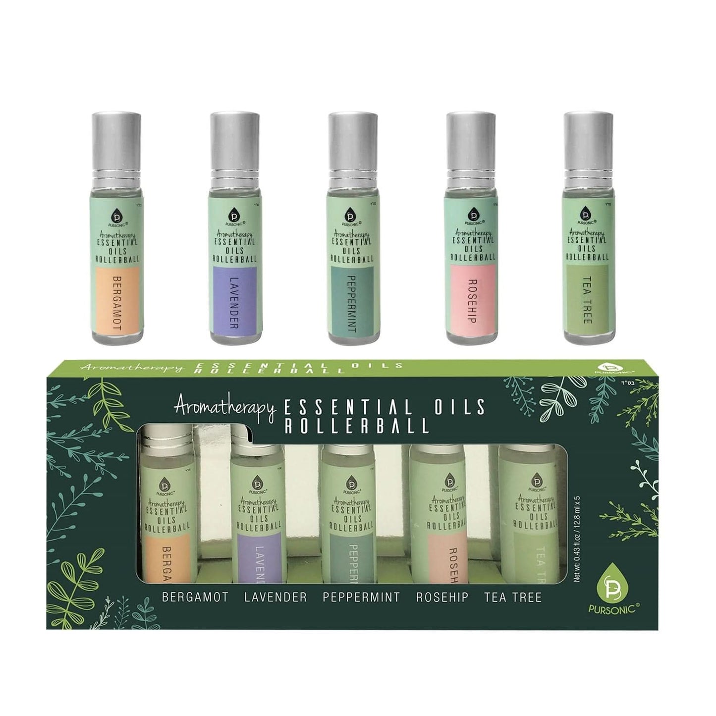 Aromatherapy Essential Oils Rollerballs (Bergamot, Lavender, Peppermint, Rosehip, Tea Tree) - TrendDora