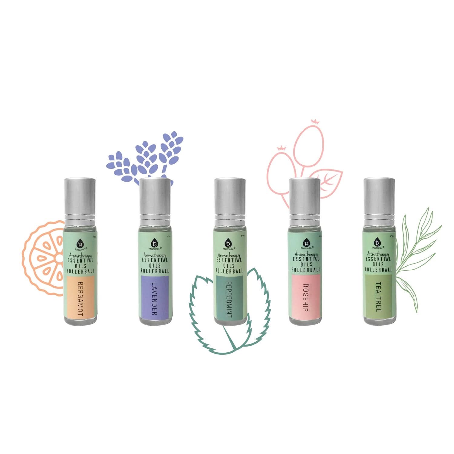 Aromatherapy Essential Oils Rollerballs (Bergamot, Lavender, Peppermint, Rosehip, Tea Tree) - TrendDora