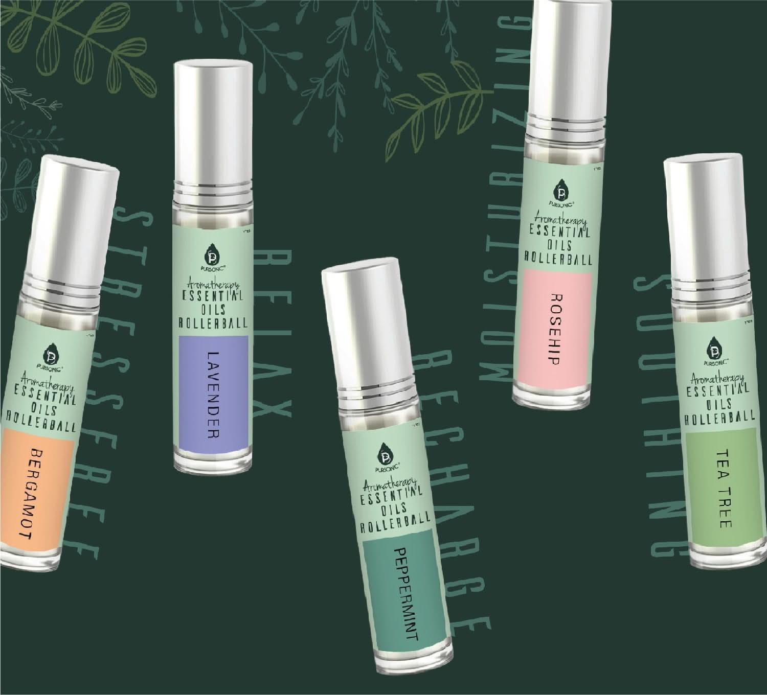 Aromatherapy Essential Oils Rollerballs (Bergamot, Lavender, Peppermint, Rosehip, Tea Tree) - TrendDora