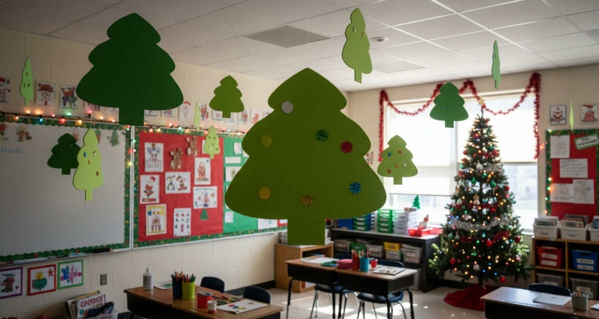 SHAPES ETC.  124 Pcs Christmas Evergreen Tree Large Assorted Green Cut-Outs - 5.5in