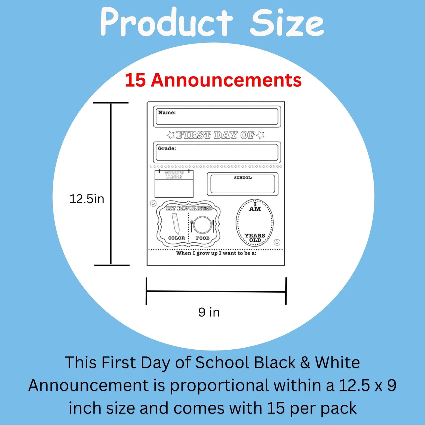 SHAPES ETC. First Day of School Announcement - Black/White