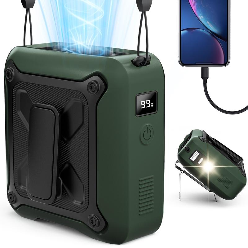 Frsara Waist Fan, 8000Mah Powerbank, Portable Fan with 5-Speed Settings, Dual-Sided Clip on Wearable Belt Personal Fan, High Speed Fan, Flashlight, Must-Have for Outdoor Travel, 5 in 1 Outdoor Fan, Outdoor Work, Outdoor Sports, Golf