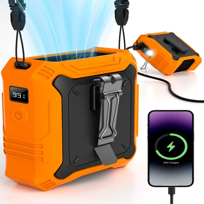 Frsara Waist Fan, 8000Mah Powerbank, Portable Fan with 5-Speed Settings, Dual-Sided Clip on Wearable Belt Personal Fan, High Speed Fan, Flashlight, Must-Have for Outdoor Travel, 5 in 1 Outdoor Fan, Outdoor Work, Outdoor Sports, Golf