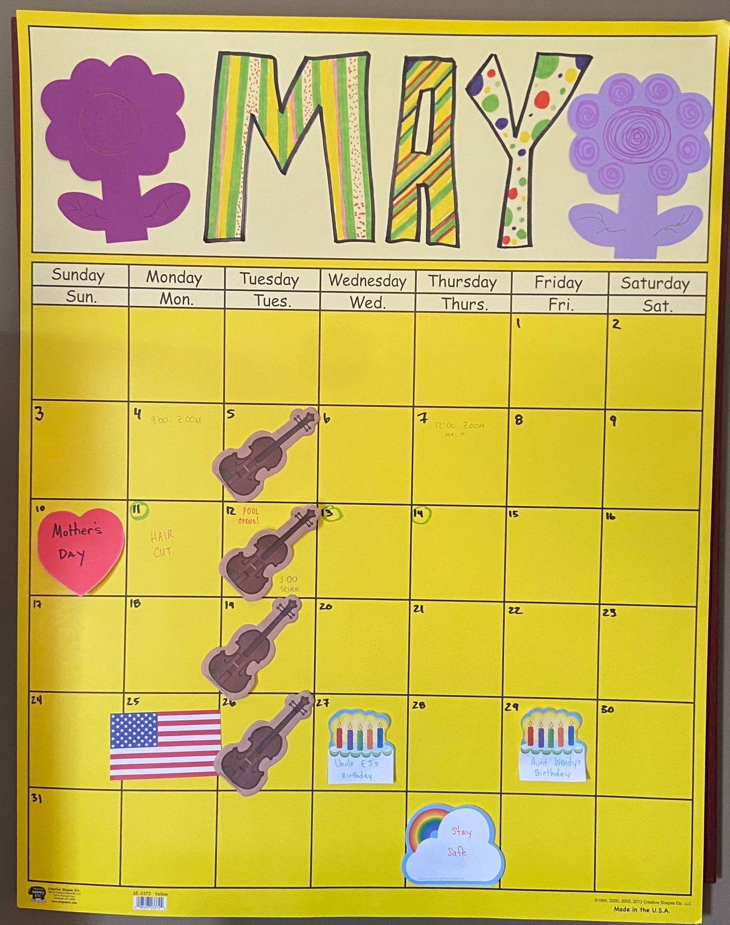 NEW~ SHAPES ETC. Yellow Vertical Calendar  - Set of 3