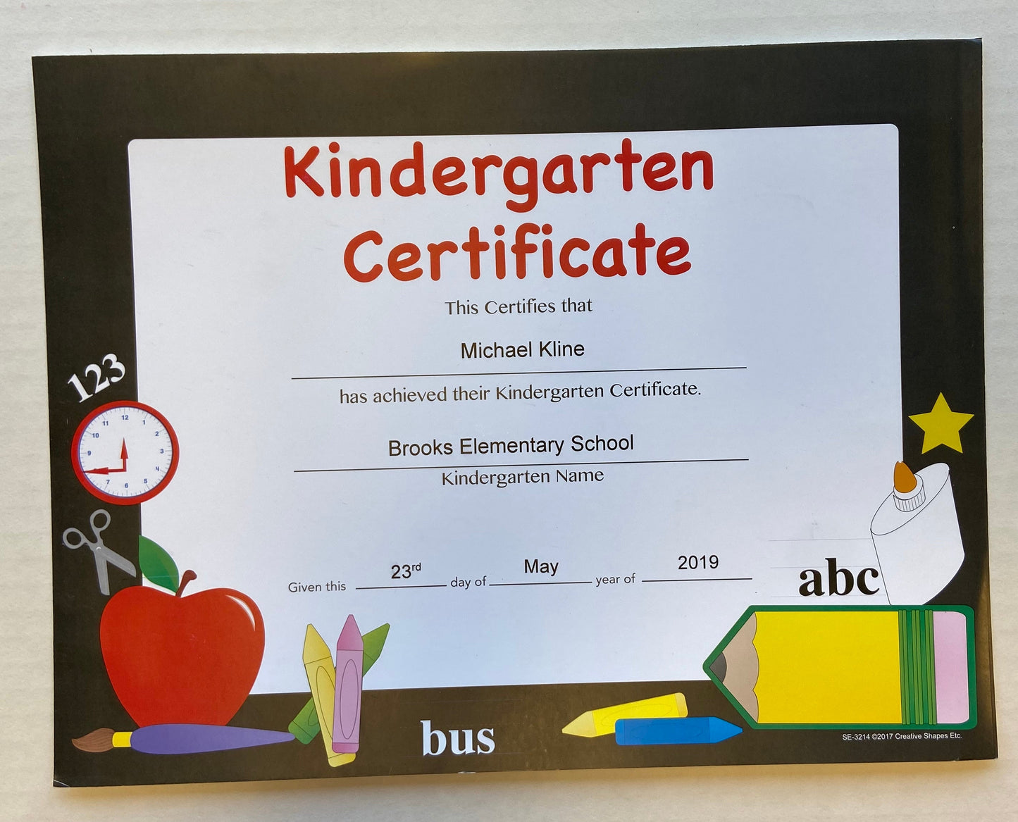 SHAPES ETC. Recognition Certificate - Kindergarten Certificate
