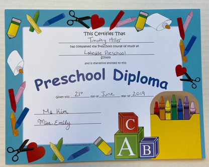 SHAPES ETC. Recognition Certificate - Preschool Diploma