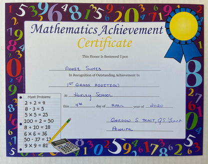 SHAPES ETC. Recognition Certificates - Mathematics Achievement